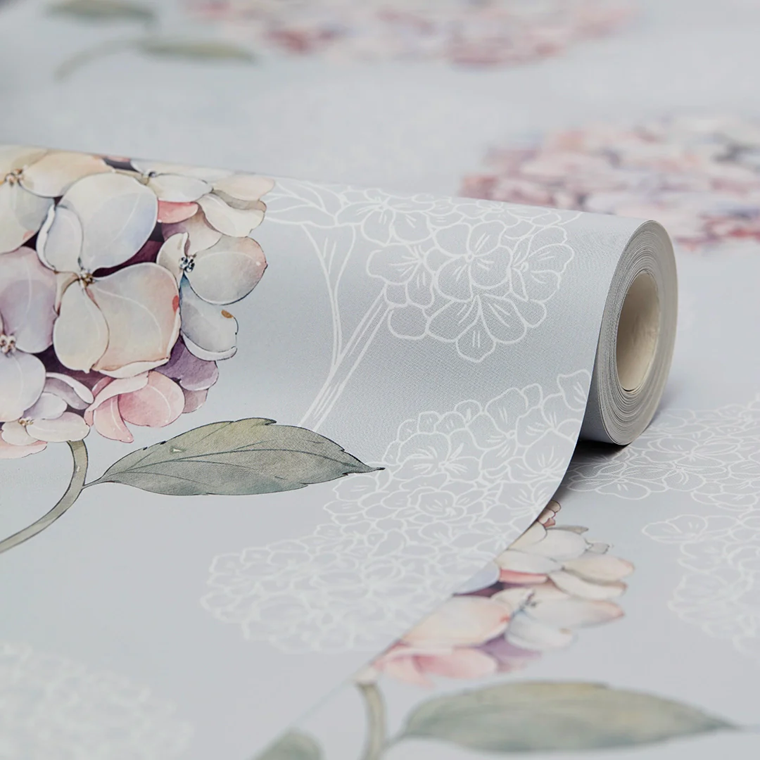 Hydrangea Harmony Wallpaper in Soft Blue - Image 3