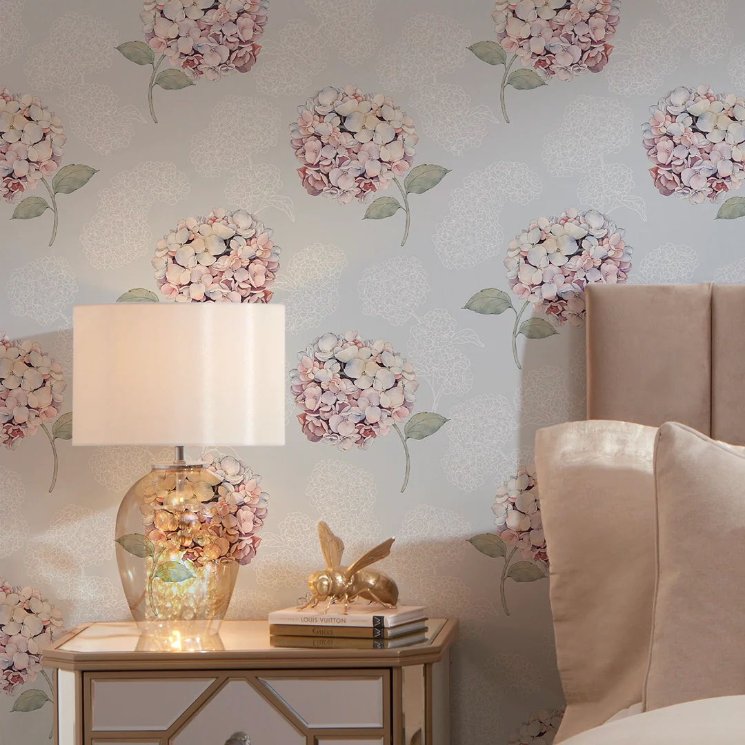 Hydrangea Harmony Wallpaper in Soft Blue - Image 4