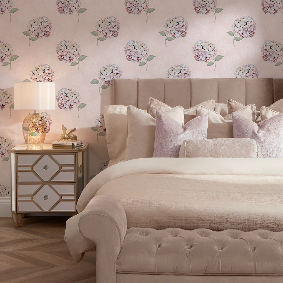 Hydrangea Harmony Wallpaper in Soft Pink - Image 2
