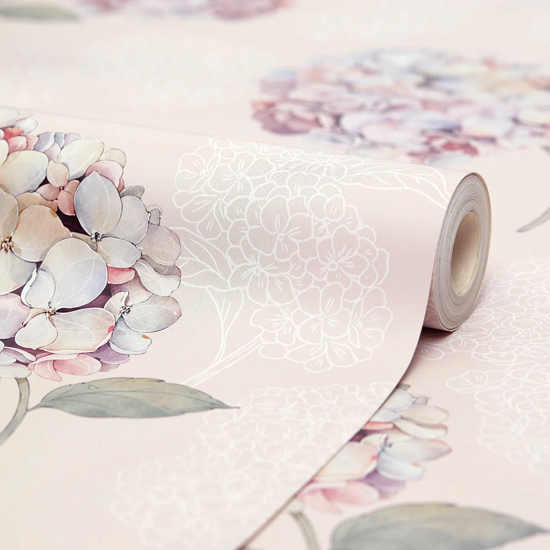 Hydrangea Harmony Wallpaper in Soft Pink - Image 3