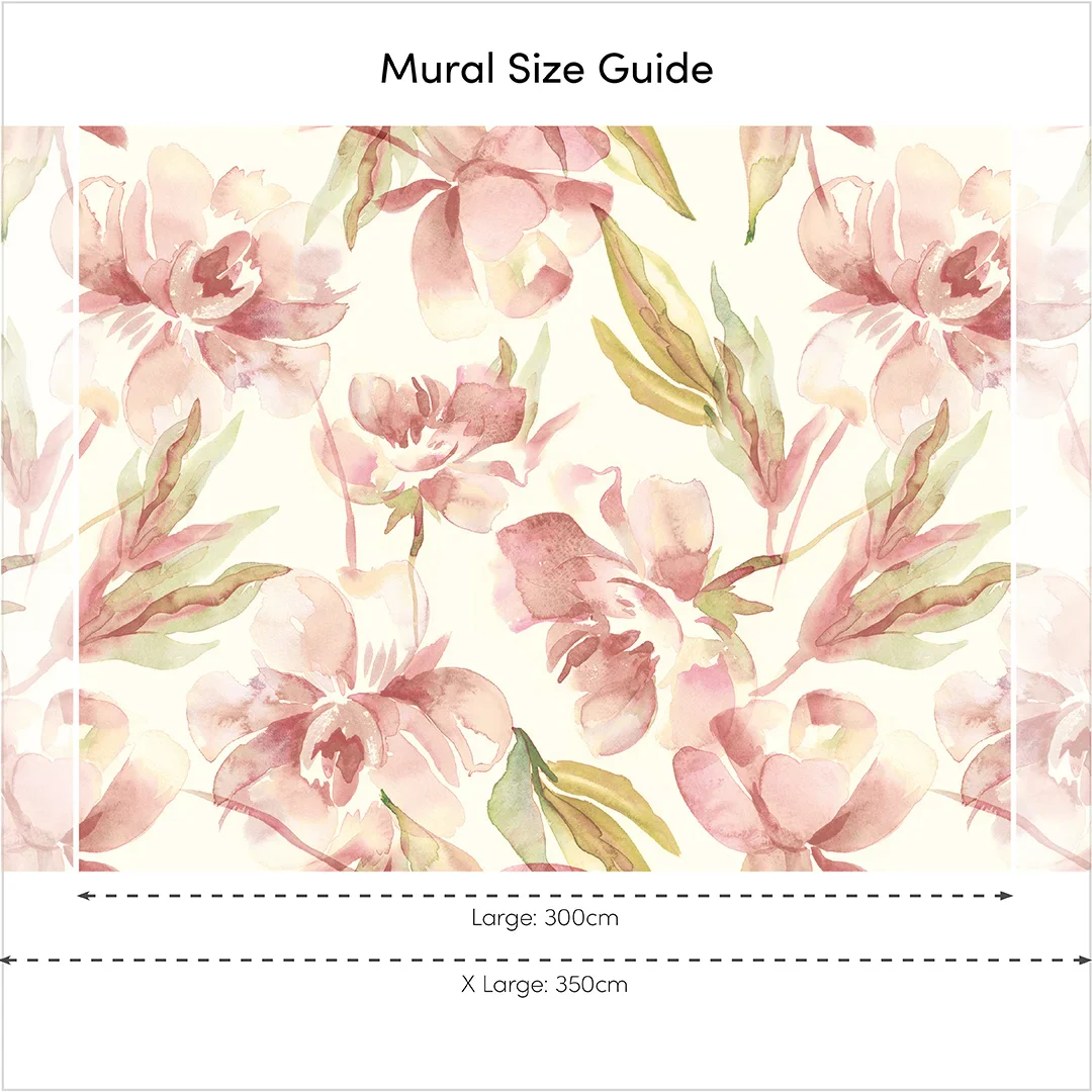 In Bloom Full Wall Mural in Watercolour Peach and Green - Image 4