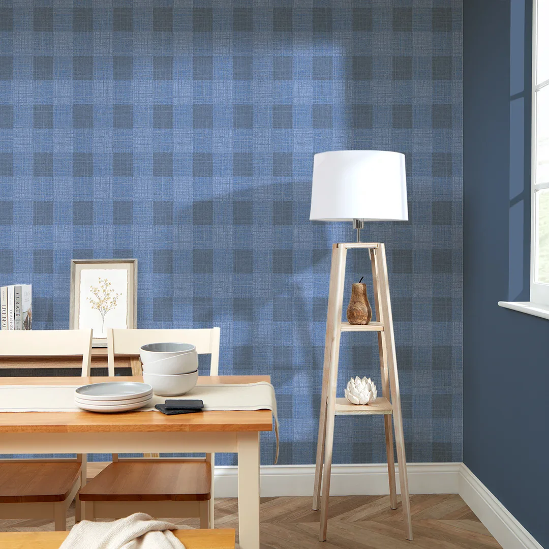 Isla Check Wallpaper in Navy and Silver - Image 2