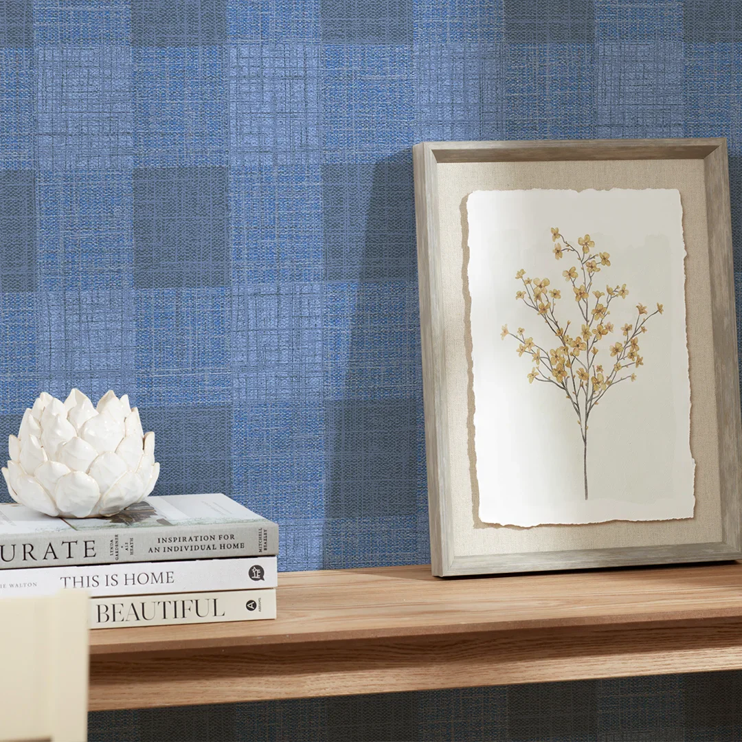 Isla Check Wallpaper in Navy and Silver - Image 3