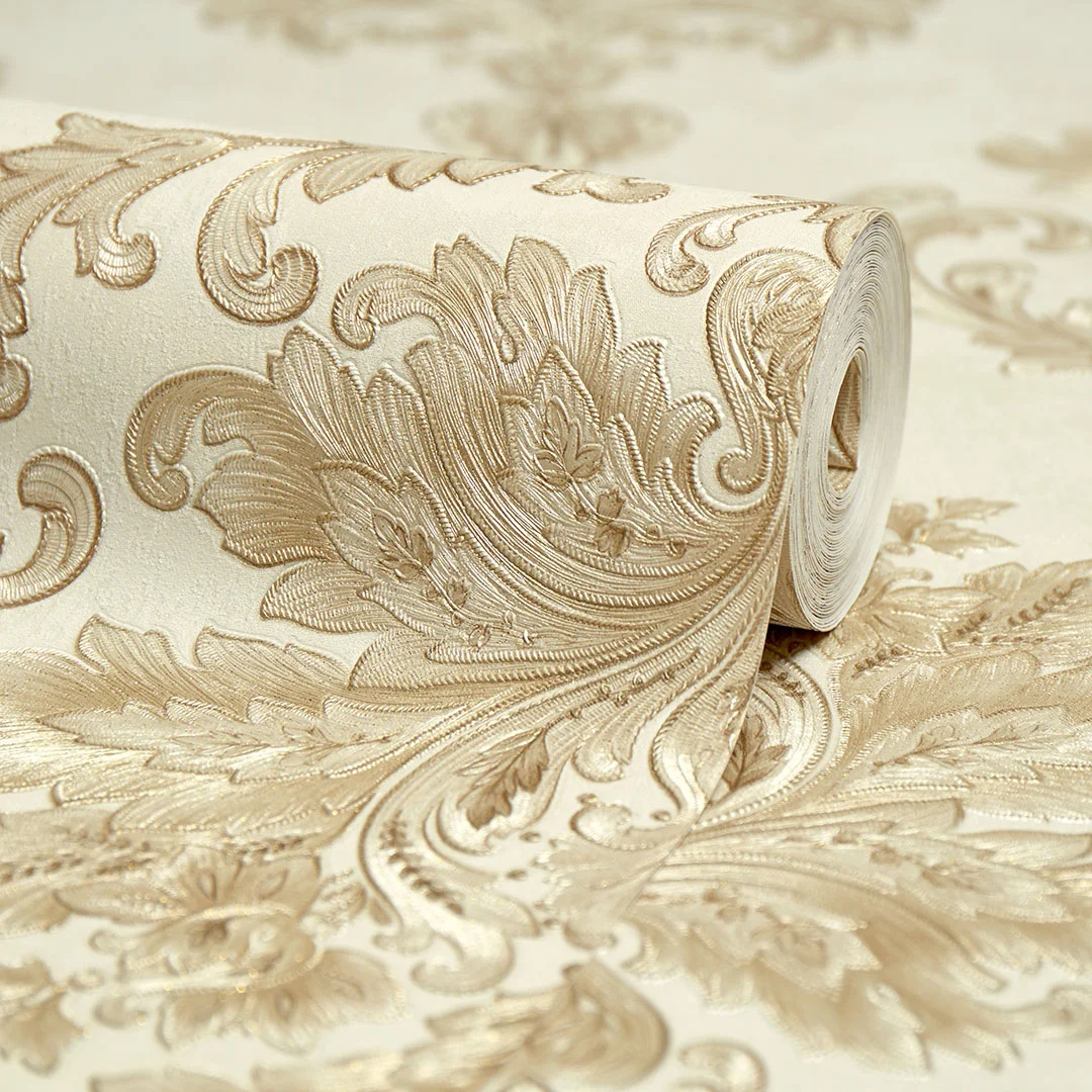 Jasmine Damask Wallpaper in Cream and Metallic Gold - Image 4