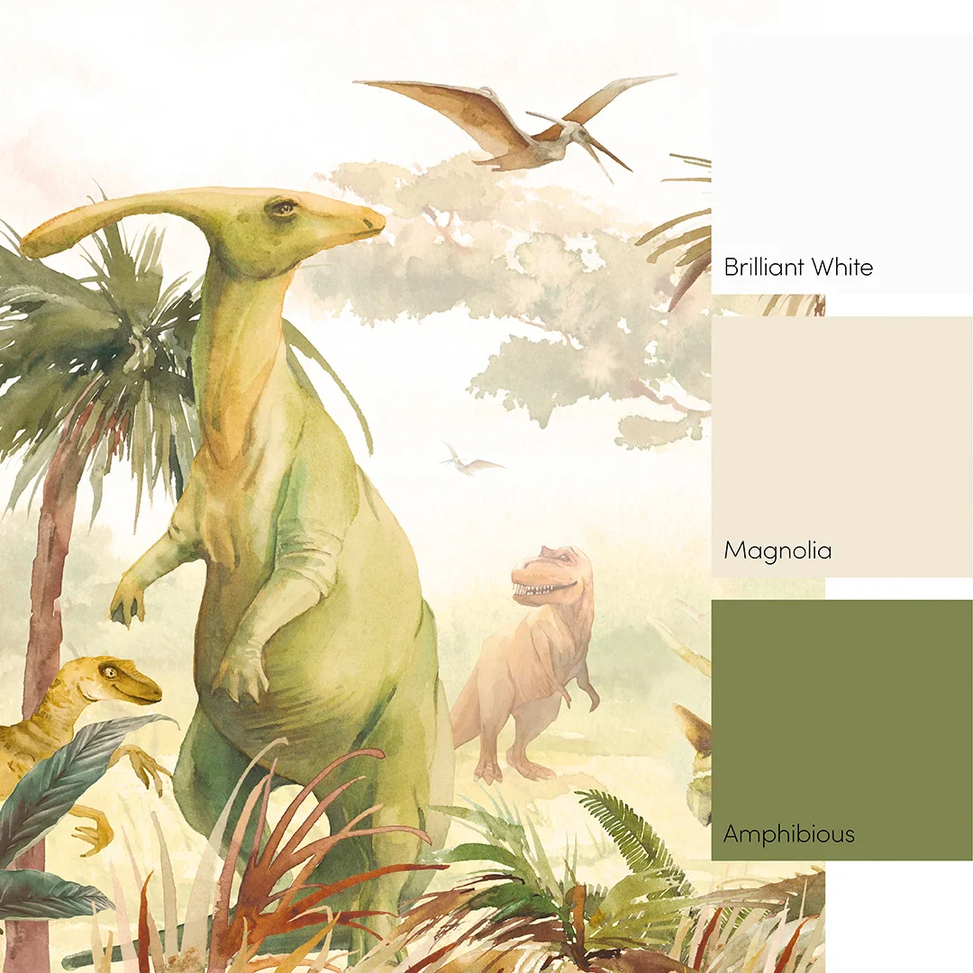 Jurassic Full Wall Mural in Watercolour Greens - Image 3