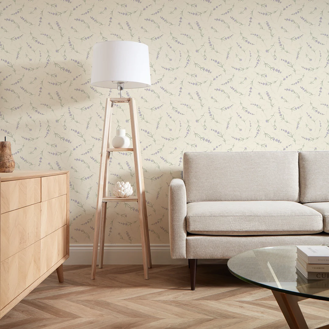 Lavender Cascade Wallpaper in Cream - Image 3