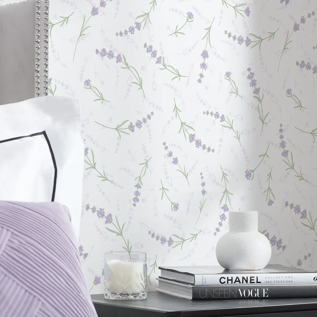 Lavender Cascade Wallpaper in White - Image 2