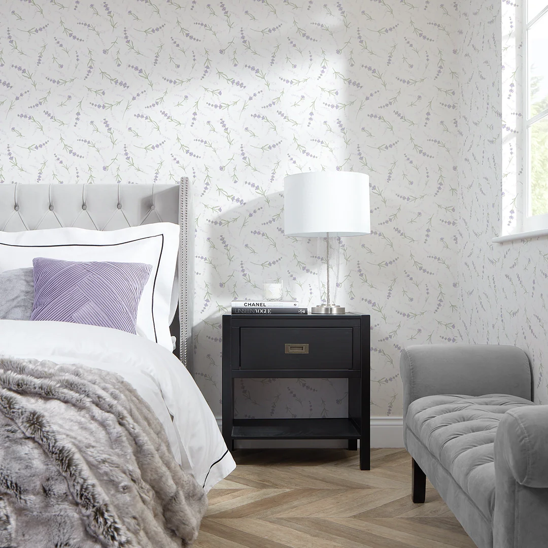 Lavender Cascade Wallpaper in White - Image 3
