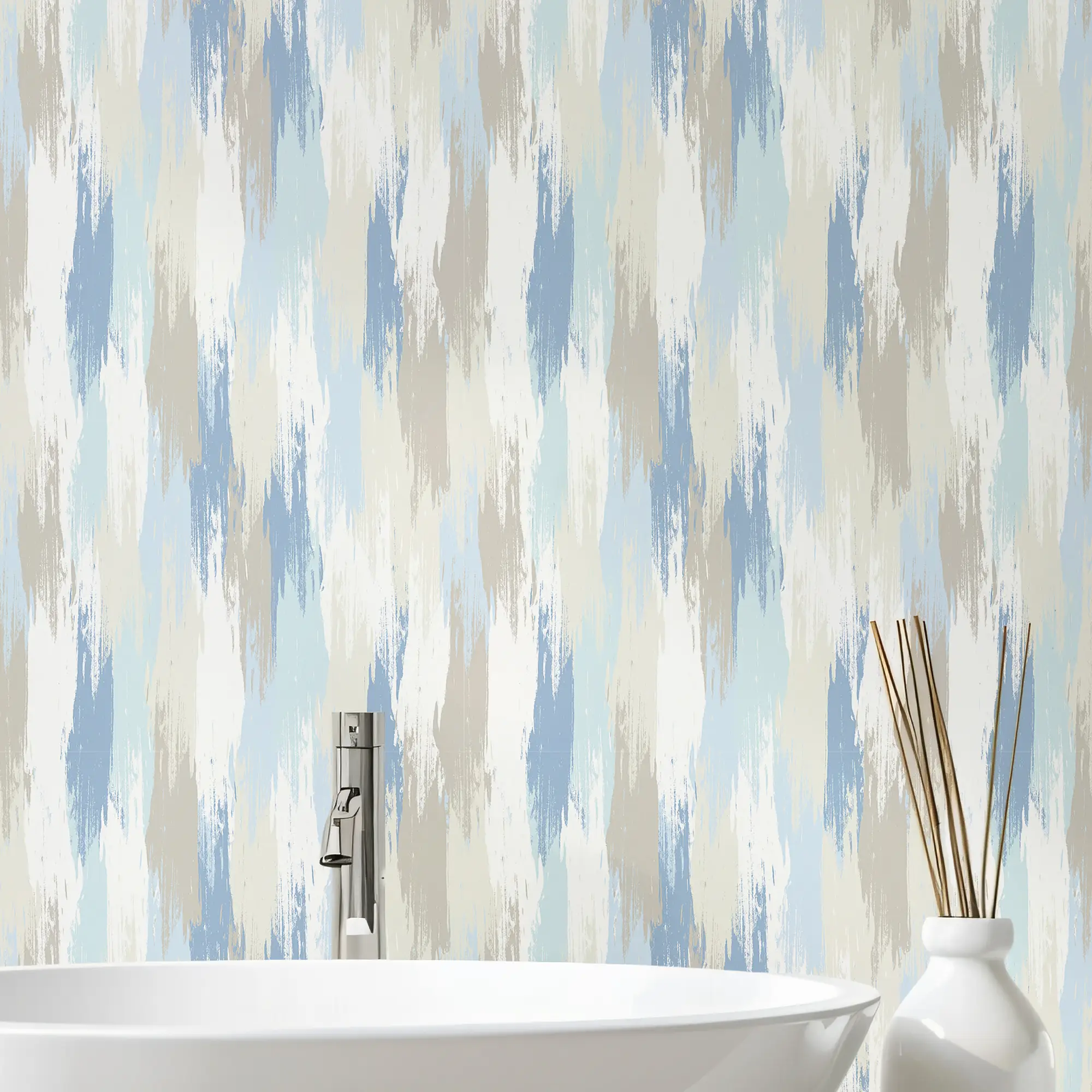 Layered Brushstrokes Wallpaper in Blues and Neutrals - Image 3