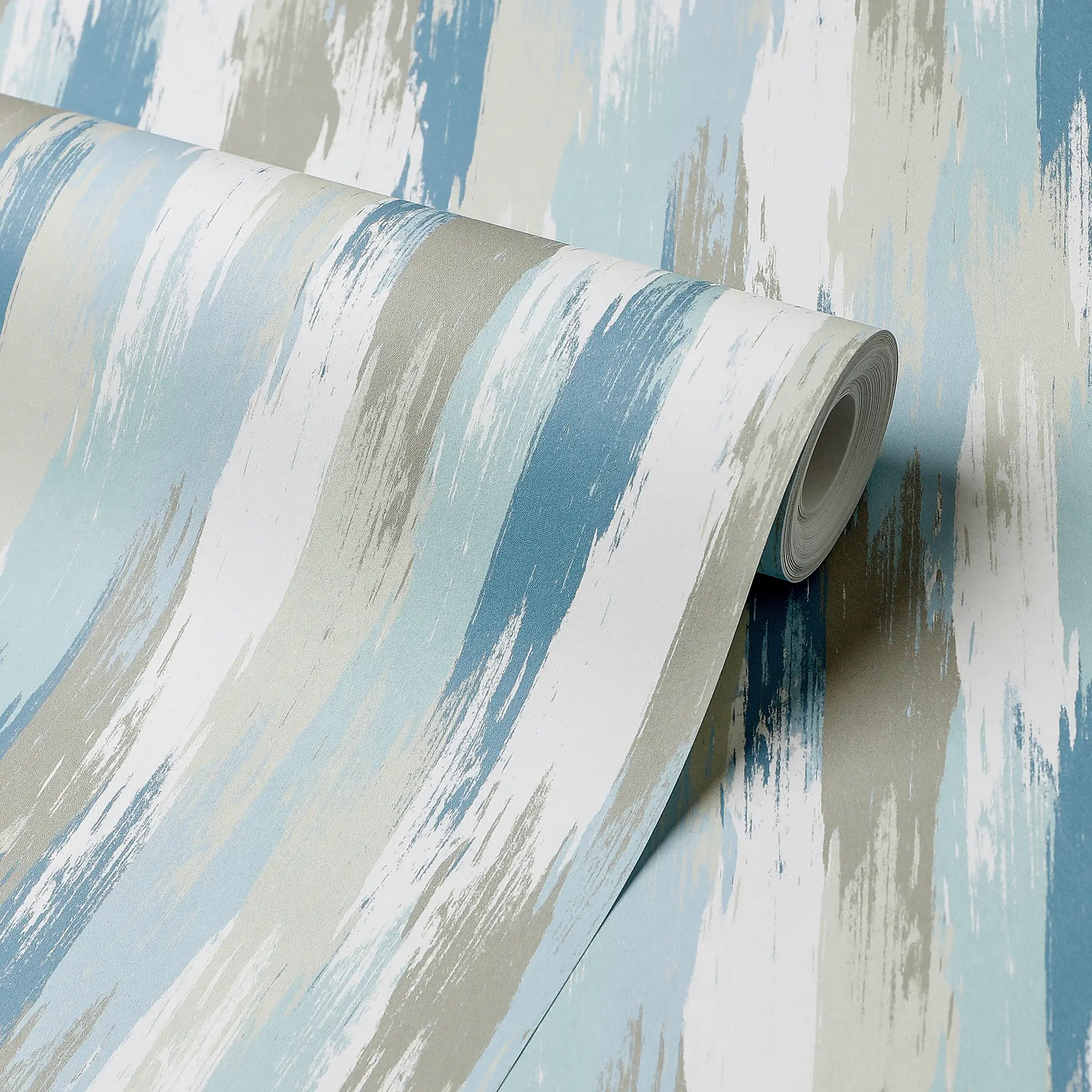 Layered Brushstrokes Wallpaper in Blues and Neutrals - Image 4