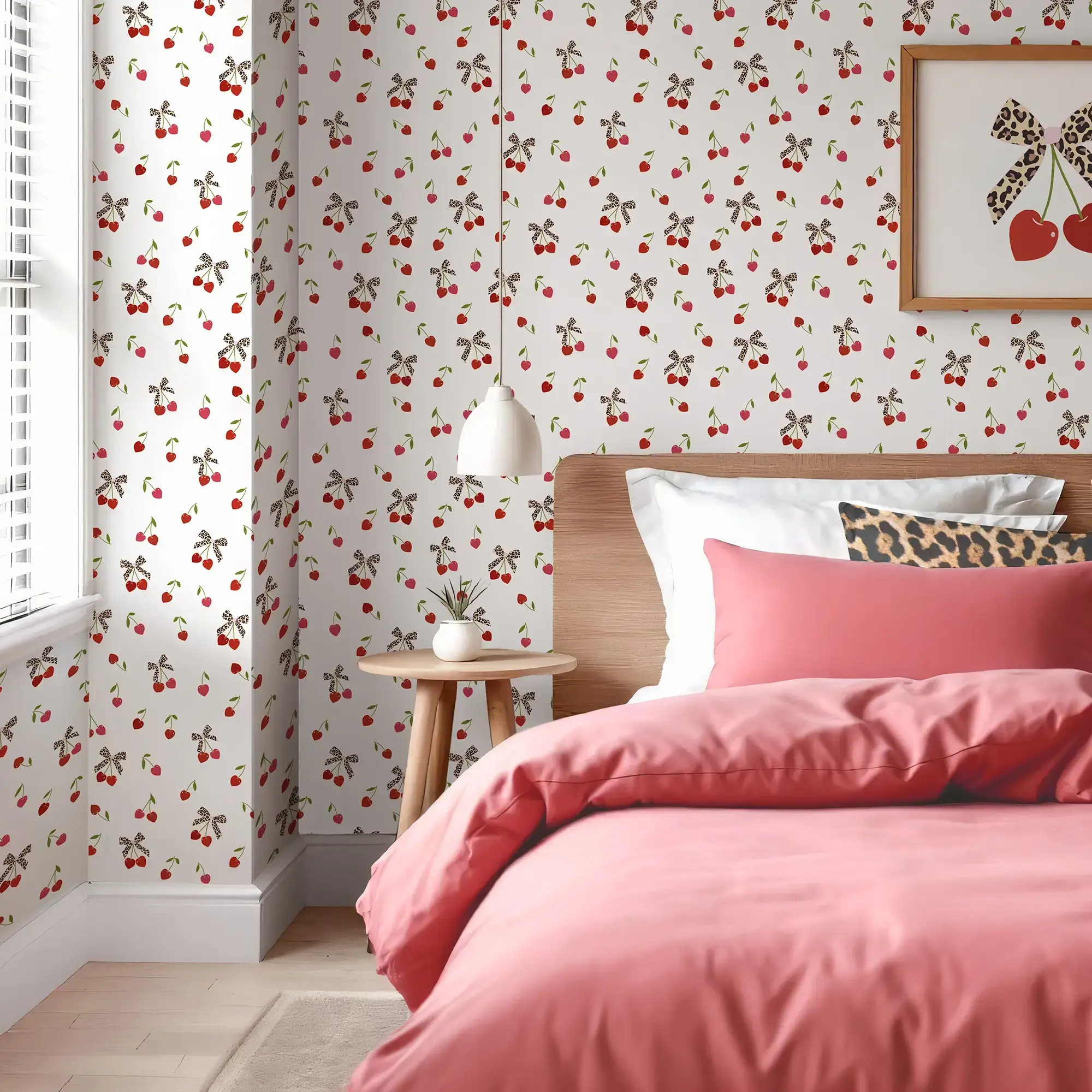 Leopard Cherry Kisses Wallpaper in Pink & Red - Image 2