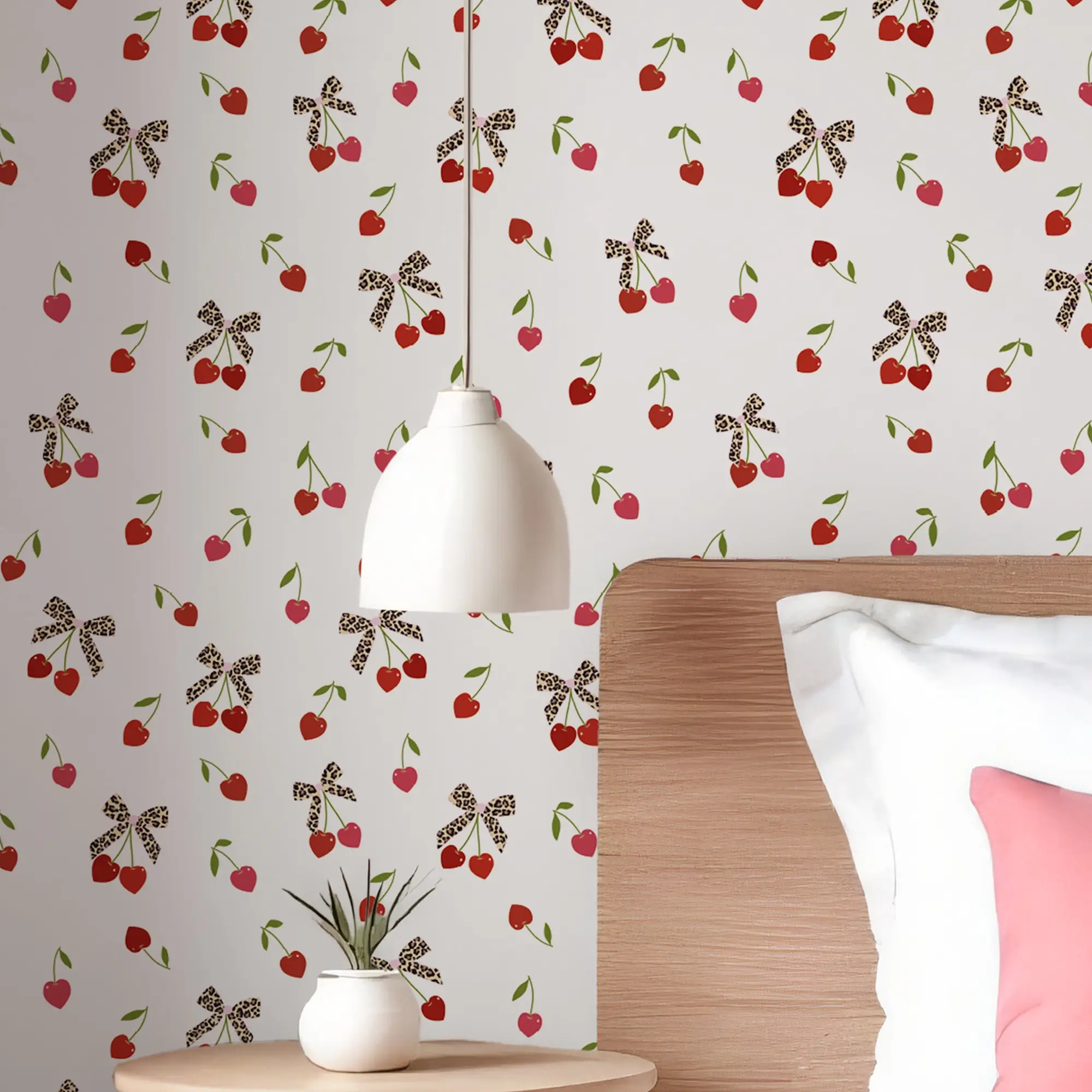 Leopard Cherry Kisses Wallpaper in Pink & Red - Image 3