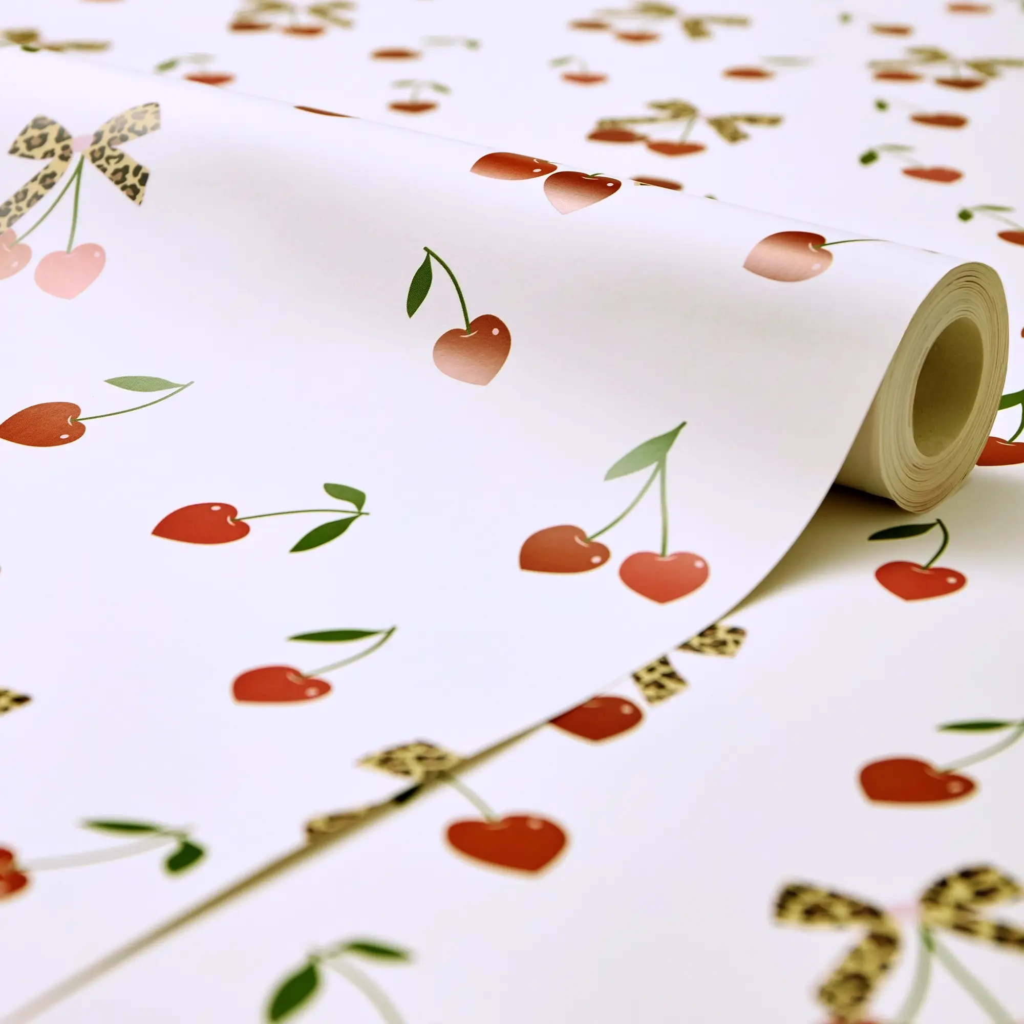 Leopard Cherry Kisses Wallpaper in Pink & Red - Image 4