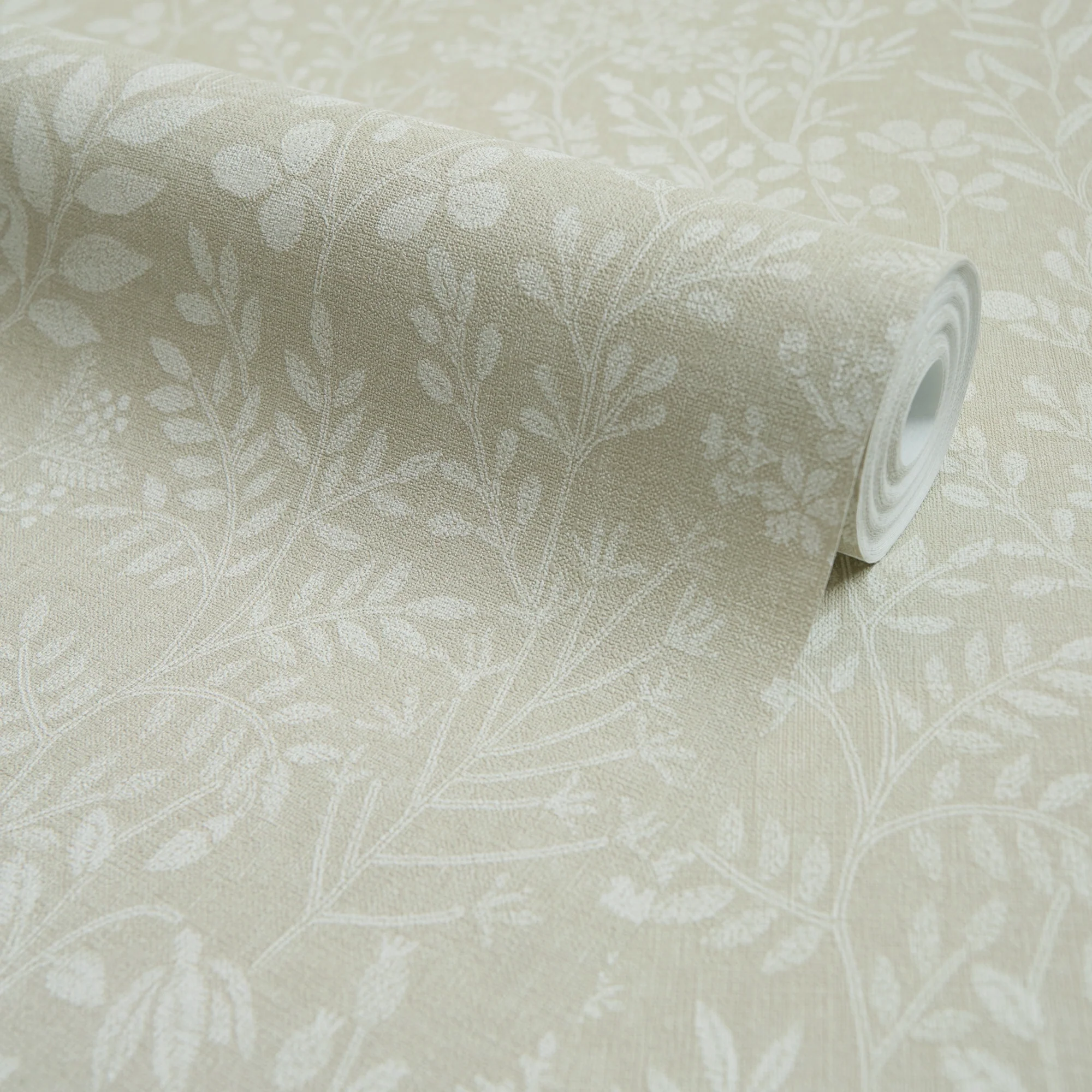 Linen Floral Wallpaper in Beige - Image 2