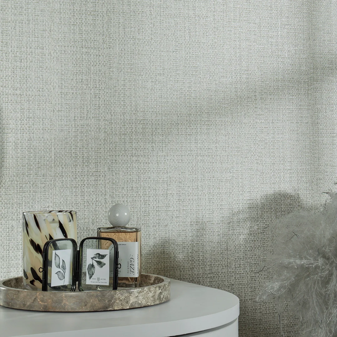 Linen Lustre Wallpaper in Warm Grey - Image 2