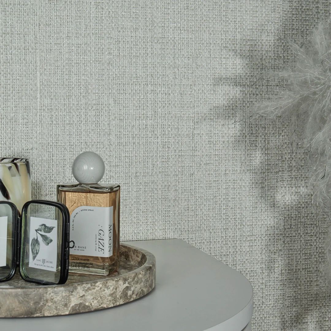 Linen Lustre Wallpaper in Warm Grey - Image 3