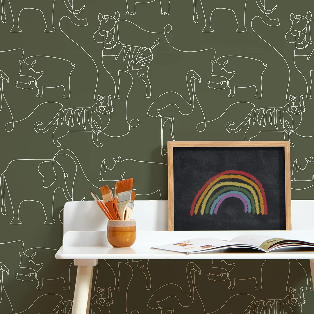 Lines At The Zoo Wallpaper in Olive Green - Image 3