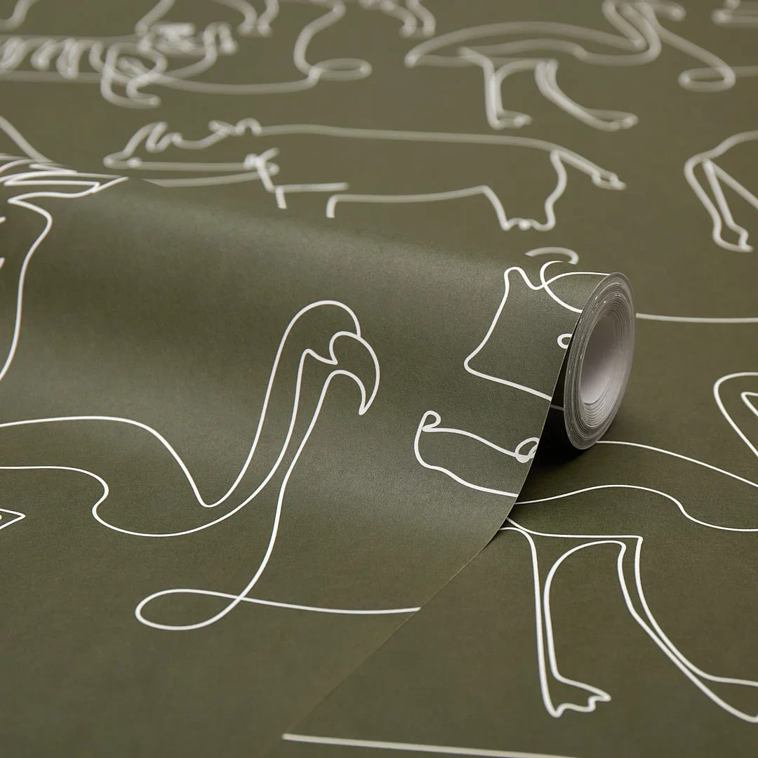 Lines At The Zoo Wallpaper in Olive Green - Image 4