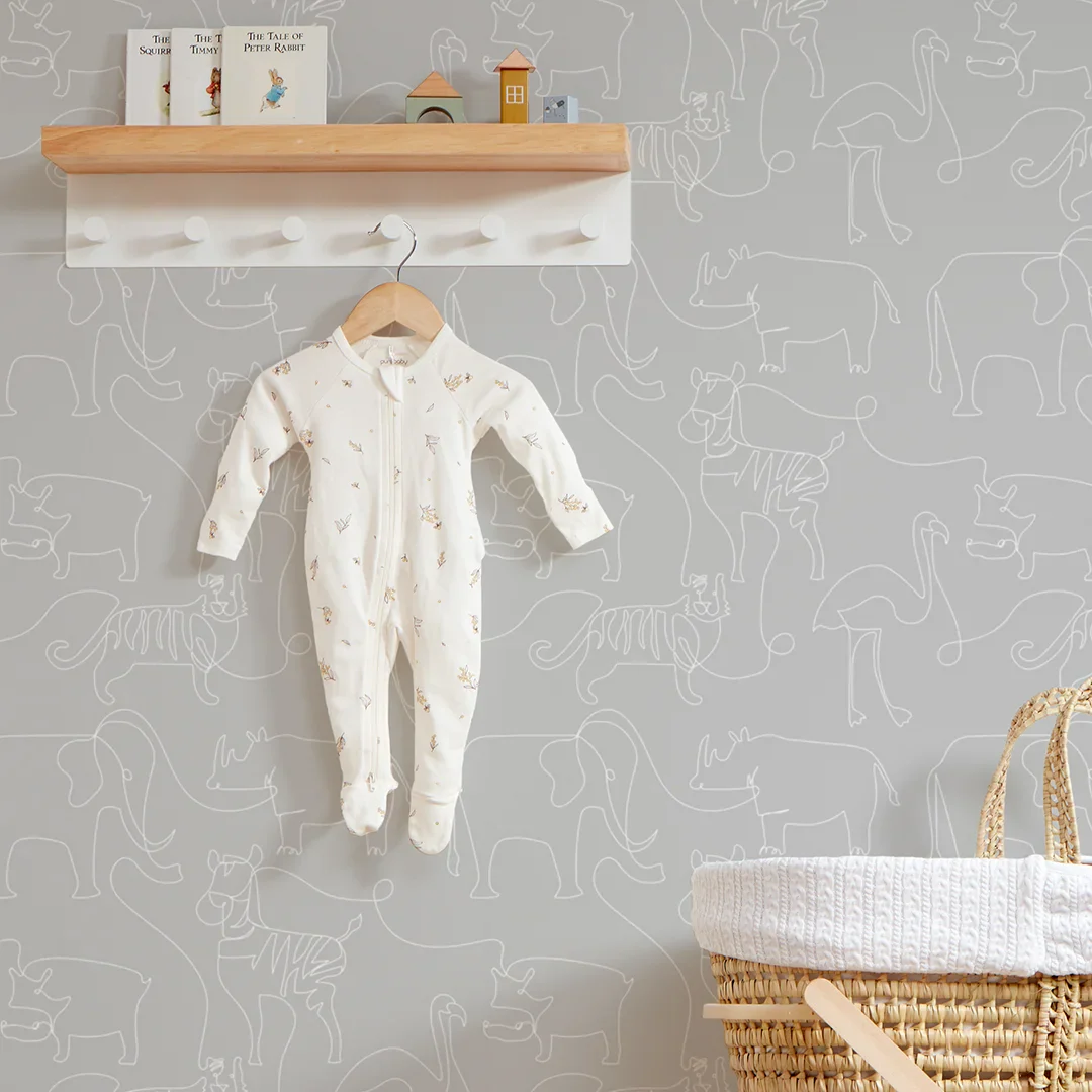 Lines At The Zoo Wallpaper in Pale Grey - Image 3