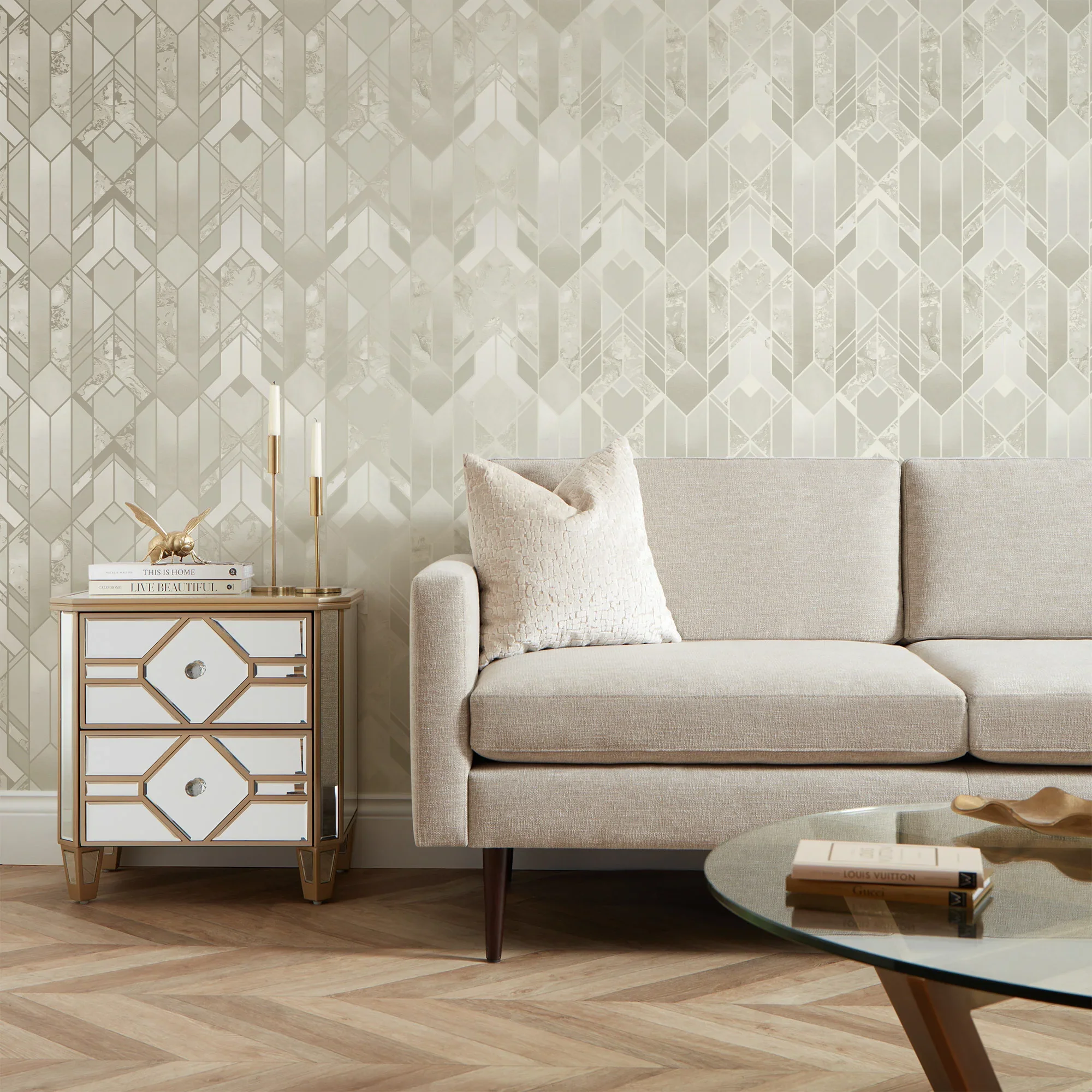 Liquid Marble Geometric Wallpaper in Cream - Image 3