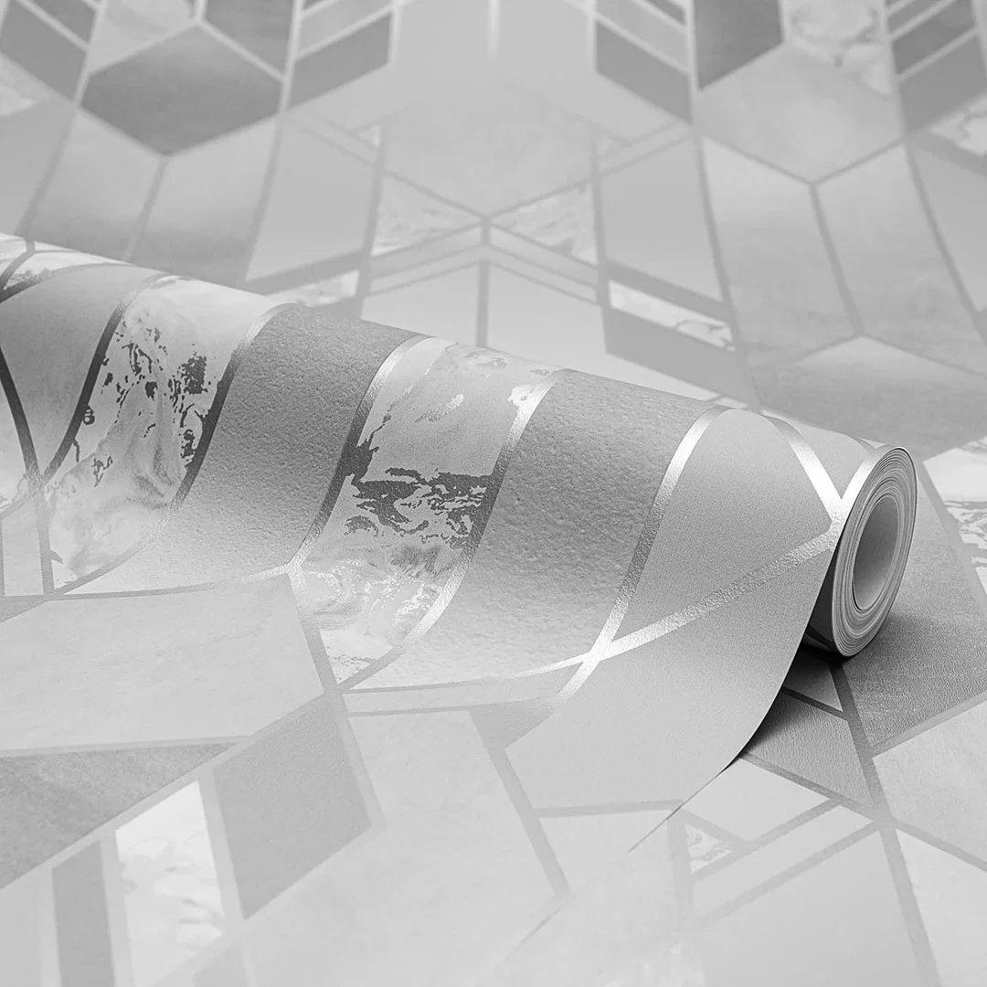 Liquid Marble Geometric Wallpaper in Silver - Image 4