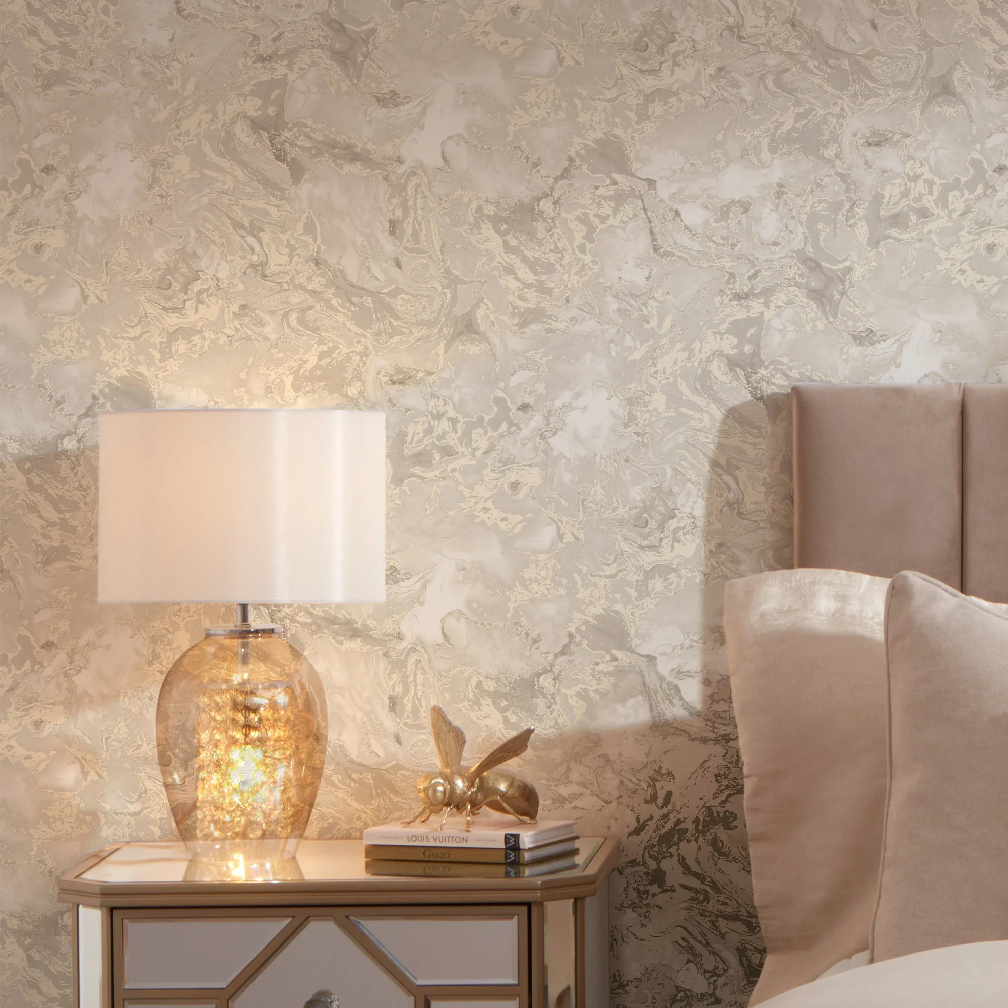 Liquid Marble Wallpaper in Cream - Image 3