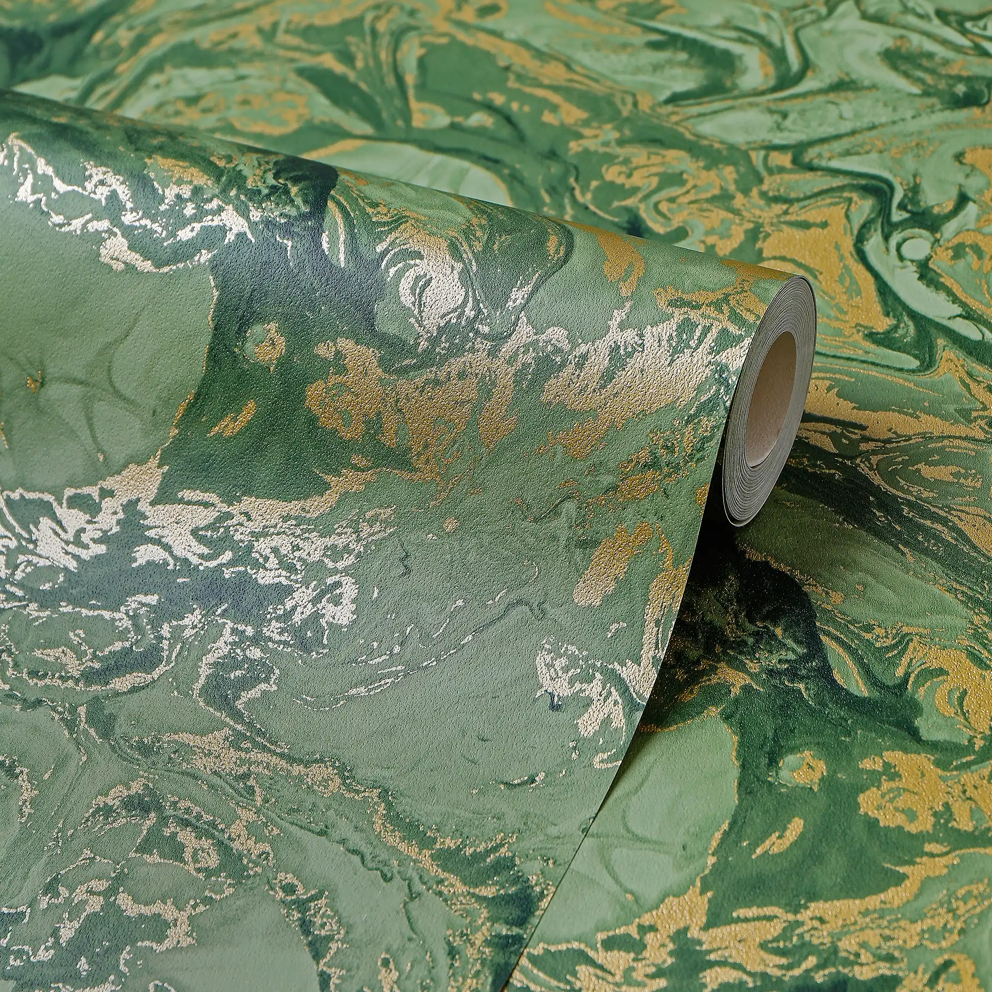 Liquid Marble Wallpaper in Olive and Gold - Image 4