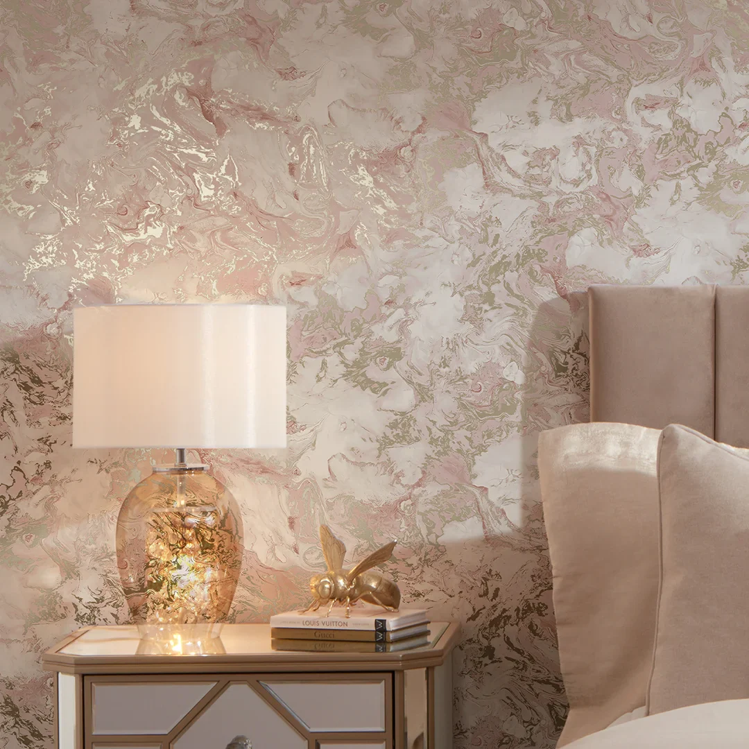 Liquid Marble Wallpaper in Pink and Gold - Image 3