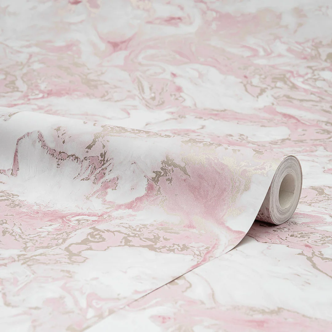 Liquid Marble Wallpaper in Pink and Gold - Image 4