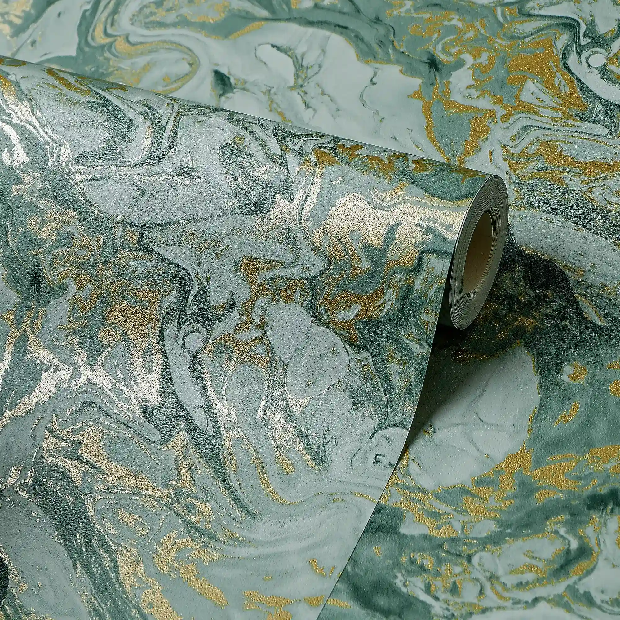 Liquid Marble Wallpaper in Sage and Gold - Image 4