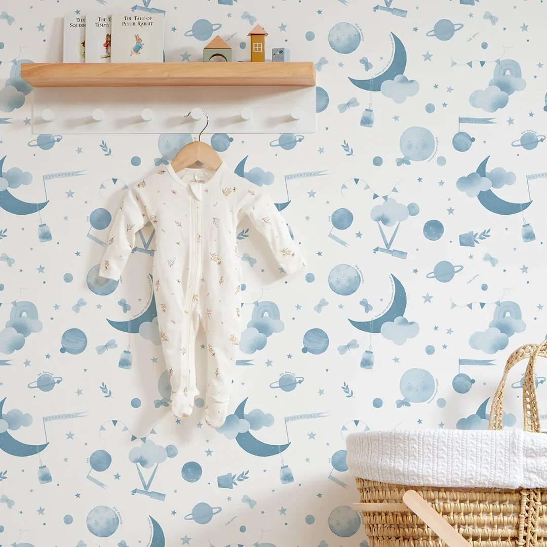 Little Dreamer by Amy Hart Wallpaper in Blue and White - Image 3