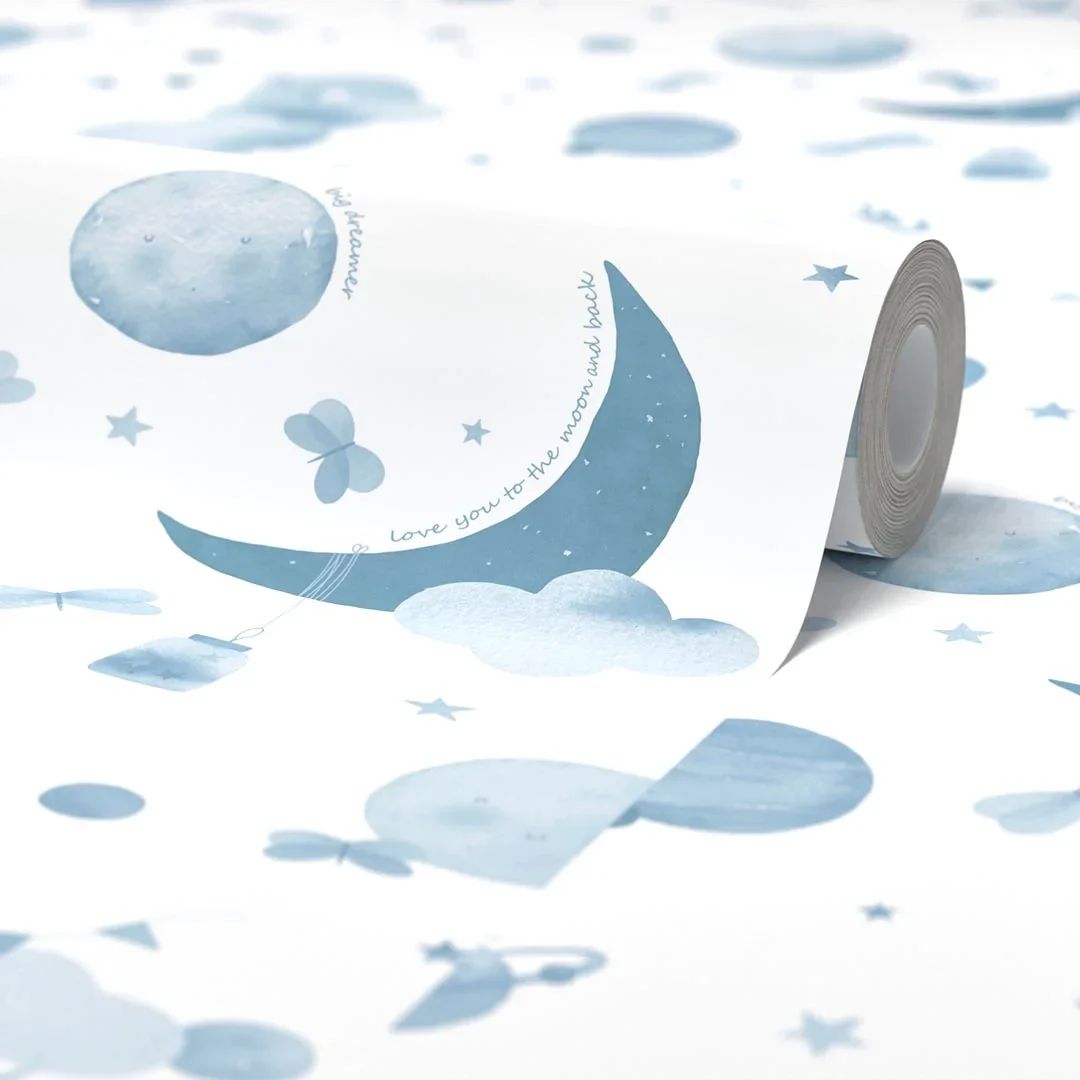 Little Dreamer by Amy Hart Wallpaper in Blue and White - Image 4