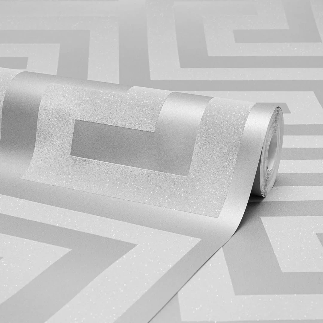 London Greek Key Wallpaper in Silver - Image 4