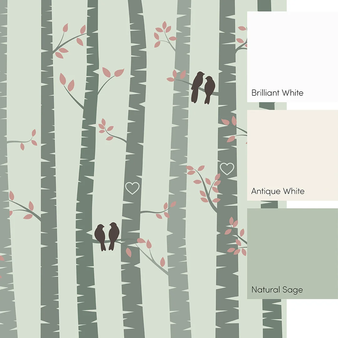 Lovebirds Full Wall Mural in Sage Green - Image 4