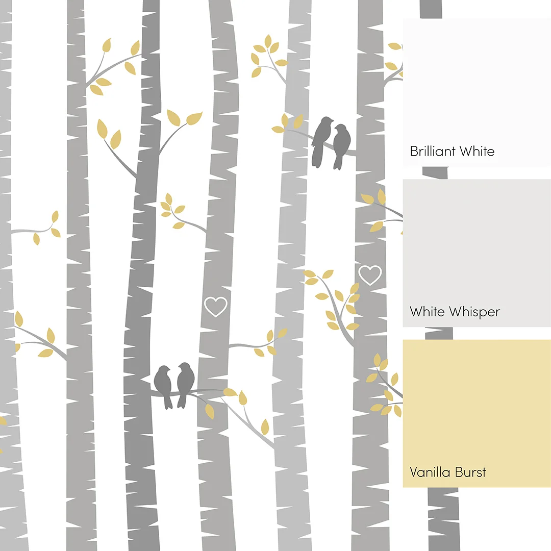 Lovebirds Full Wall Mural in Yellow and Grey - Image 4