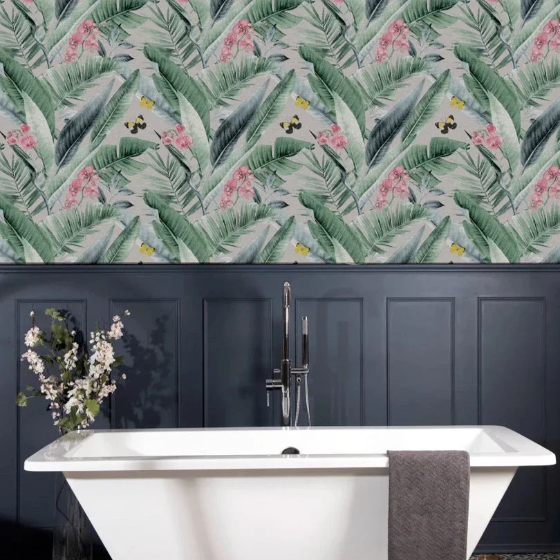 Lush Tropical Wallpaper in Grey and Multicoloured