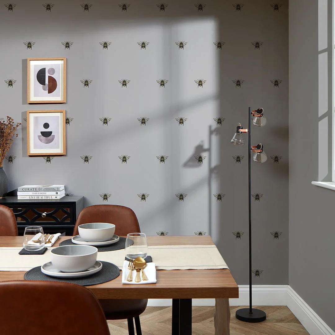 Luxe Bee Wallpaper in Grey - Image 2