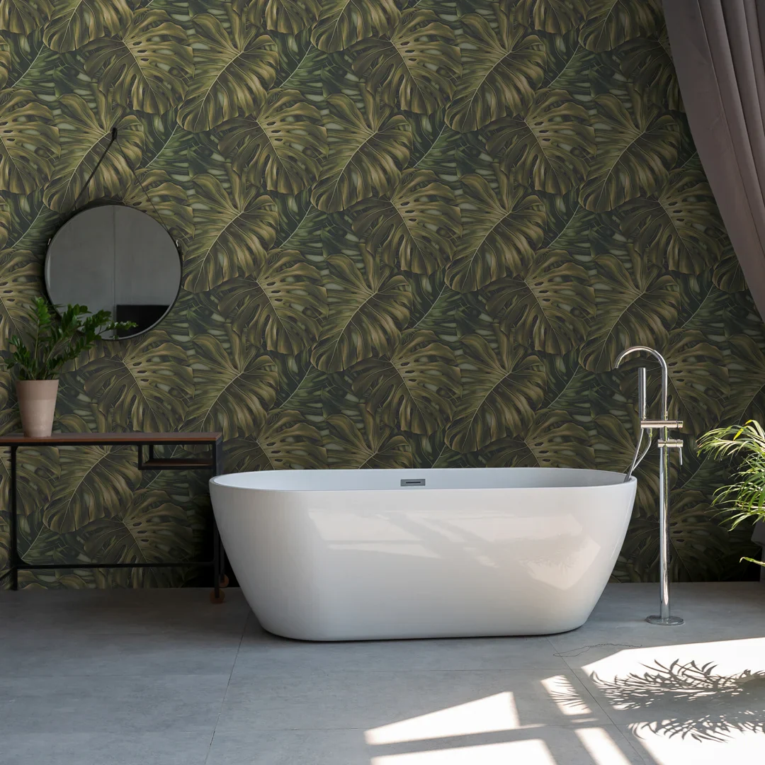 Majestic Monstera Wallpaper in Green - Image 2