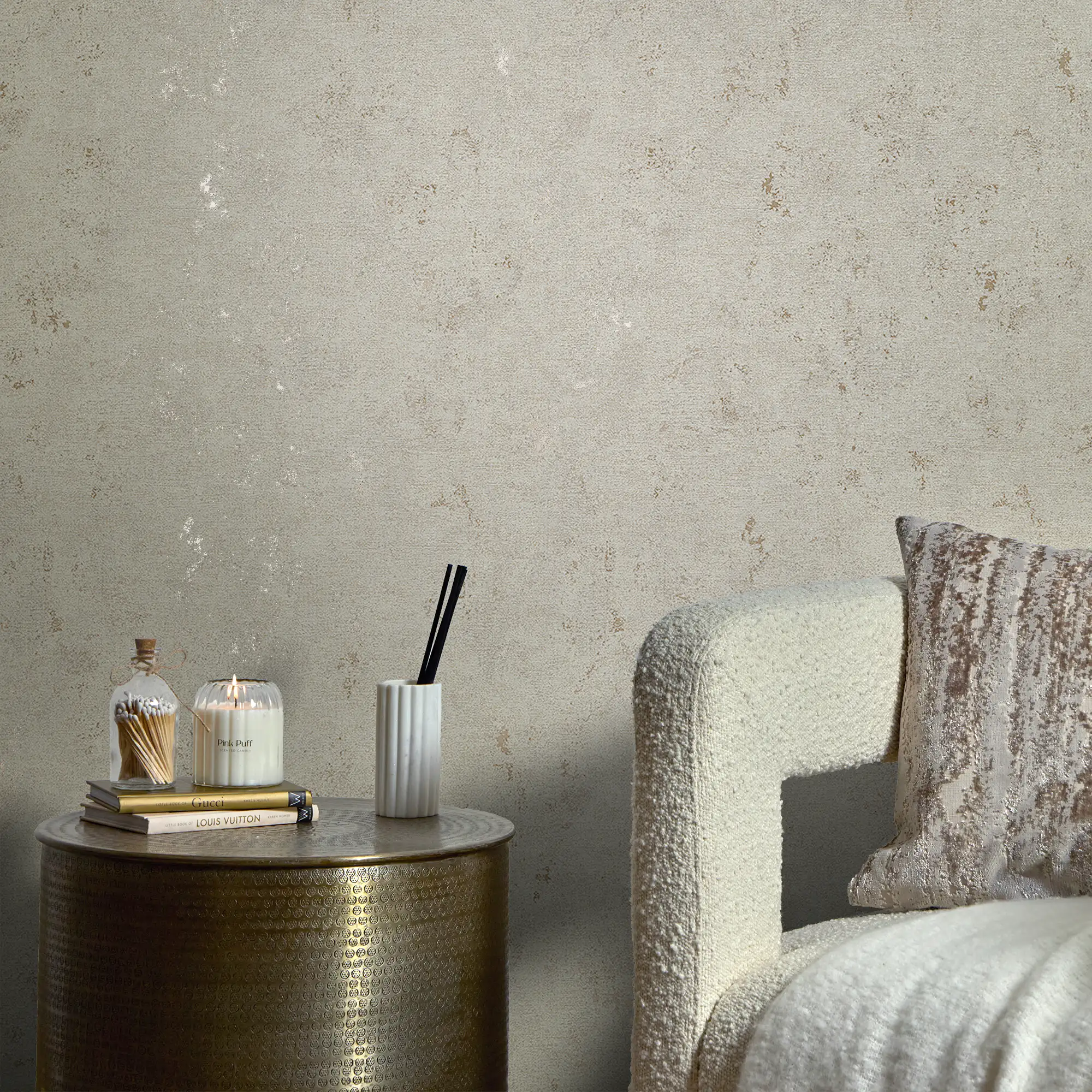 Malmo Wallpaper in Cream with Gold Metallic - Image 2