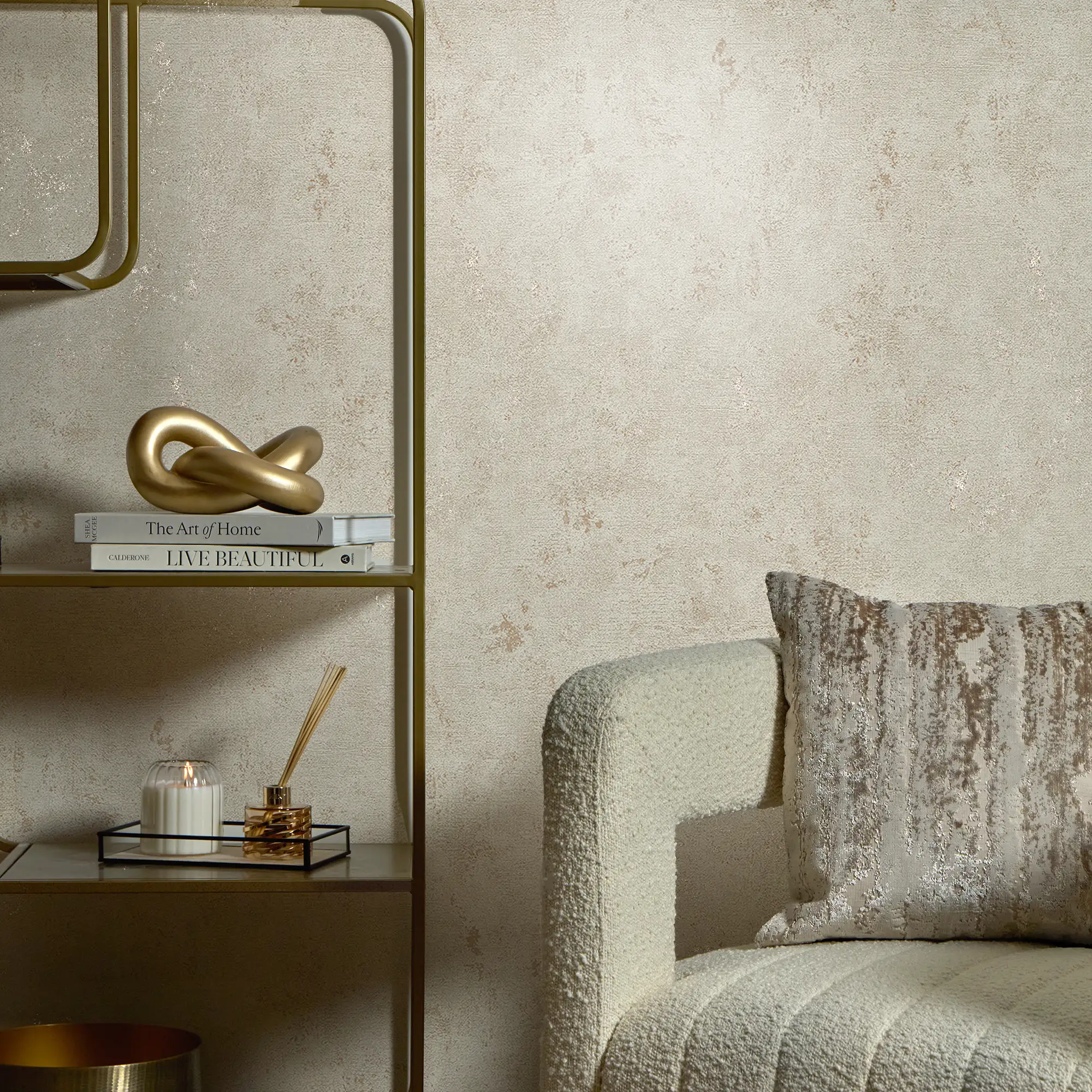 Malmo Wallpaper in Ivory with Gold Metallic - Image 2