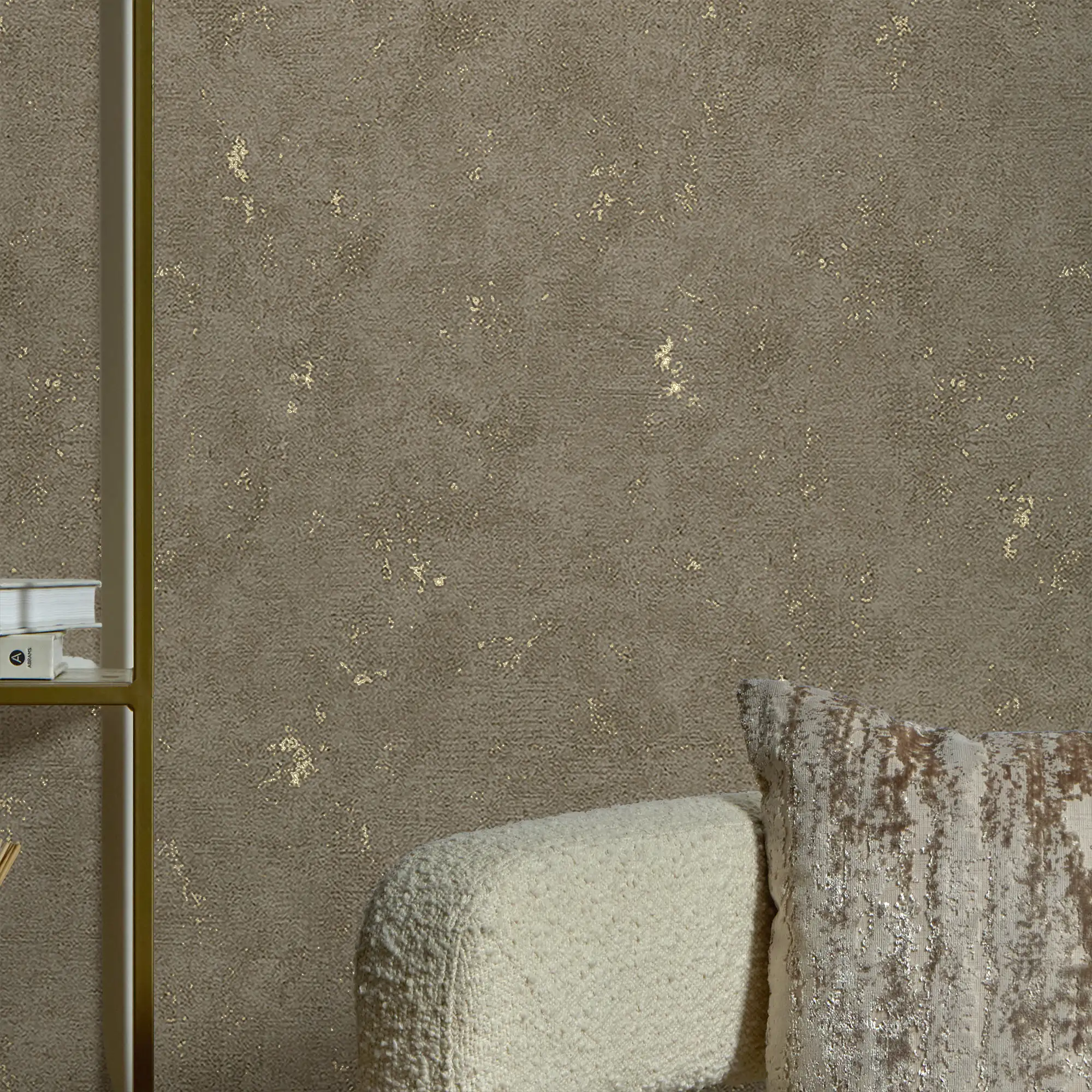 Malmo Wallpaper in Mocha with Gold Metallic - Image 3