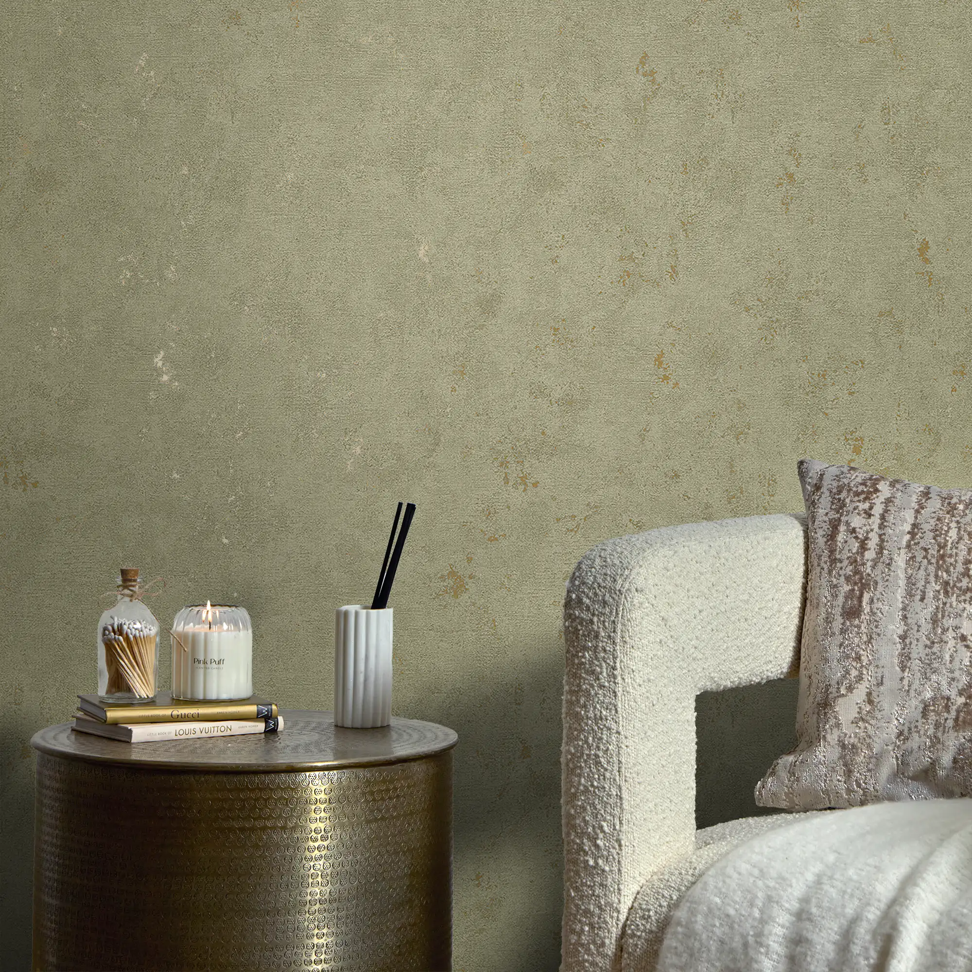 Malmo Wallpaper in Sage with Gold Metallic - Image 2