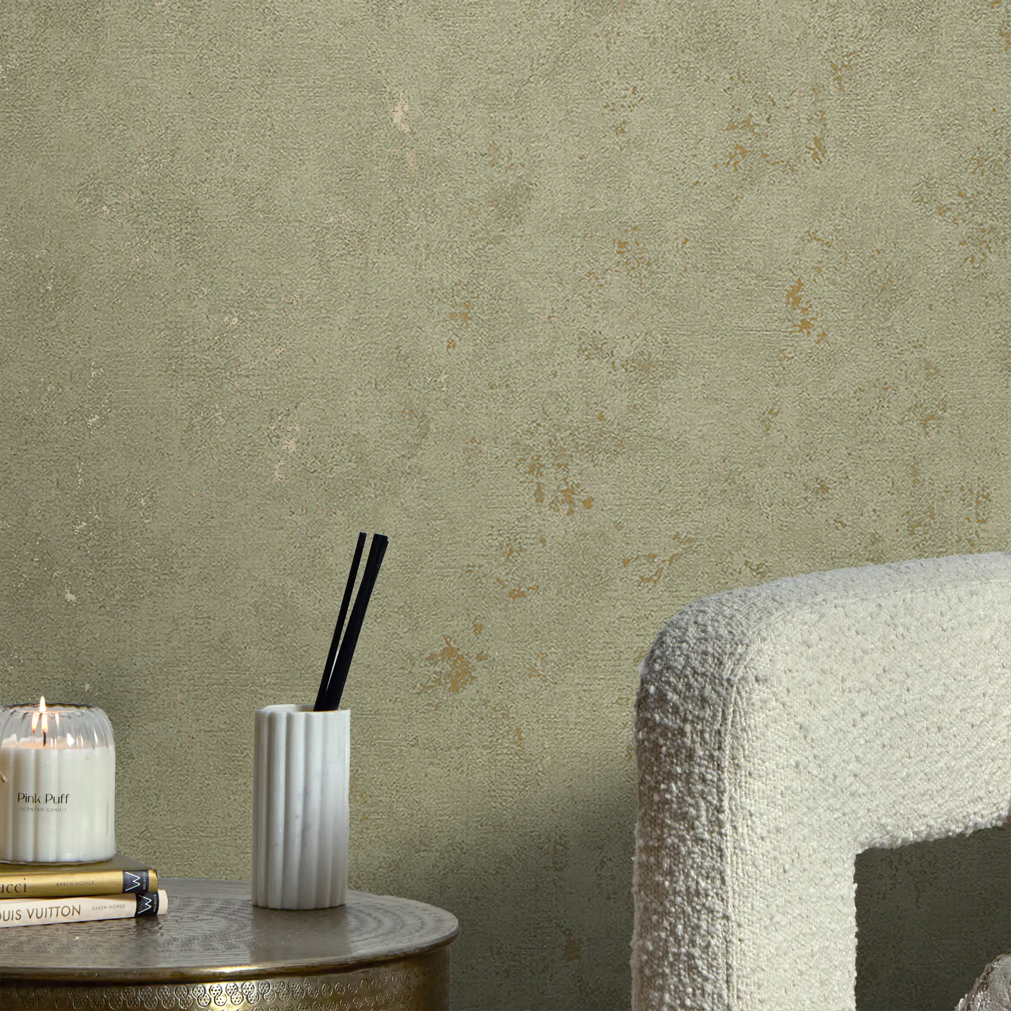 Malmo Wallpaper in Sage with Gold Metallic - Image 3