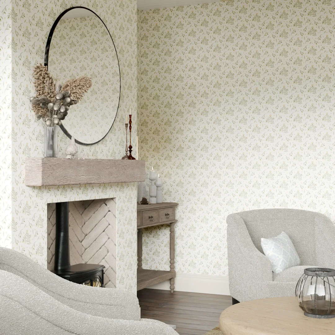 Meadow Flower Dance Wallpaper in Lemon Yellow - Image 2