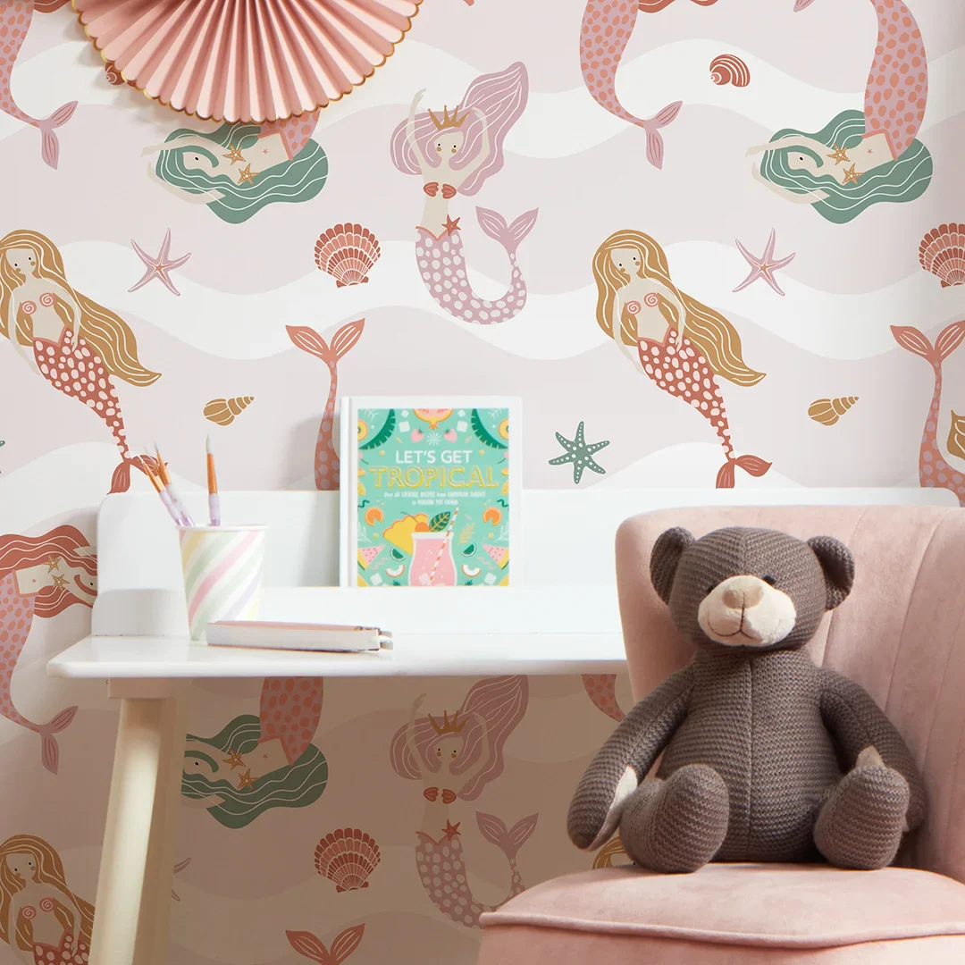 Mermaid Friends Wallpaper in Pink - Image 3