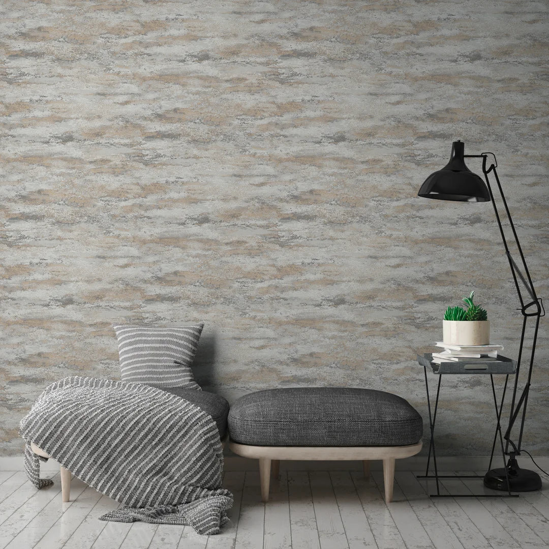 Metallic Drift Wallpaper in Grey and Gold - Image 2