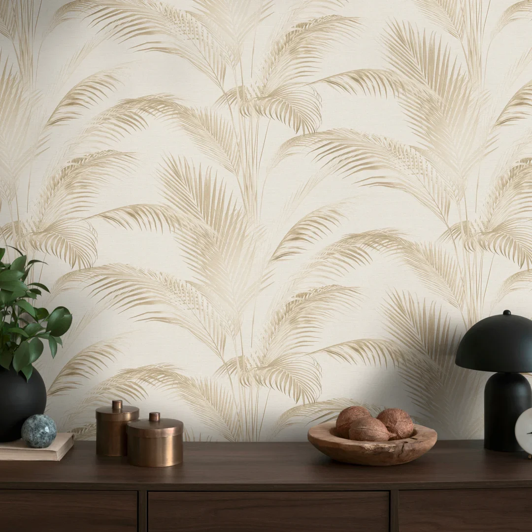Metallic Palms Wallpaper in Cream - Image 2
