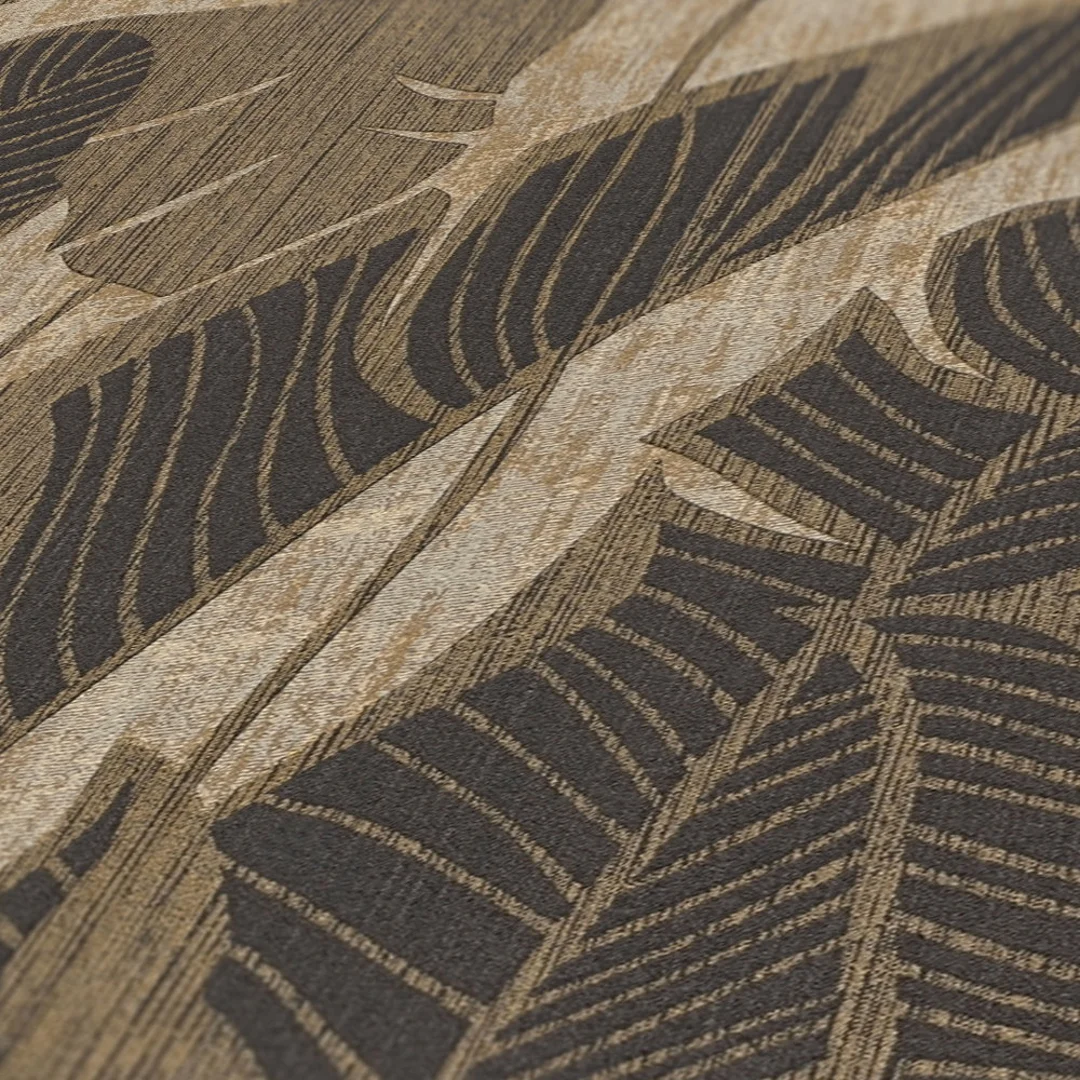 Midnight Leaves Wallpaper in Brown on Beige - Image 3
