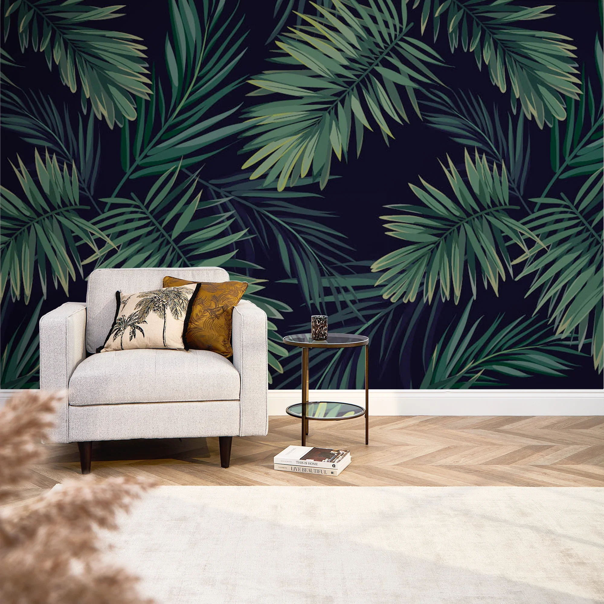 Midnight Tropics Full Wall Mural in Green