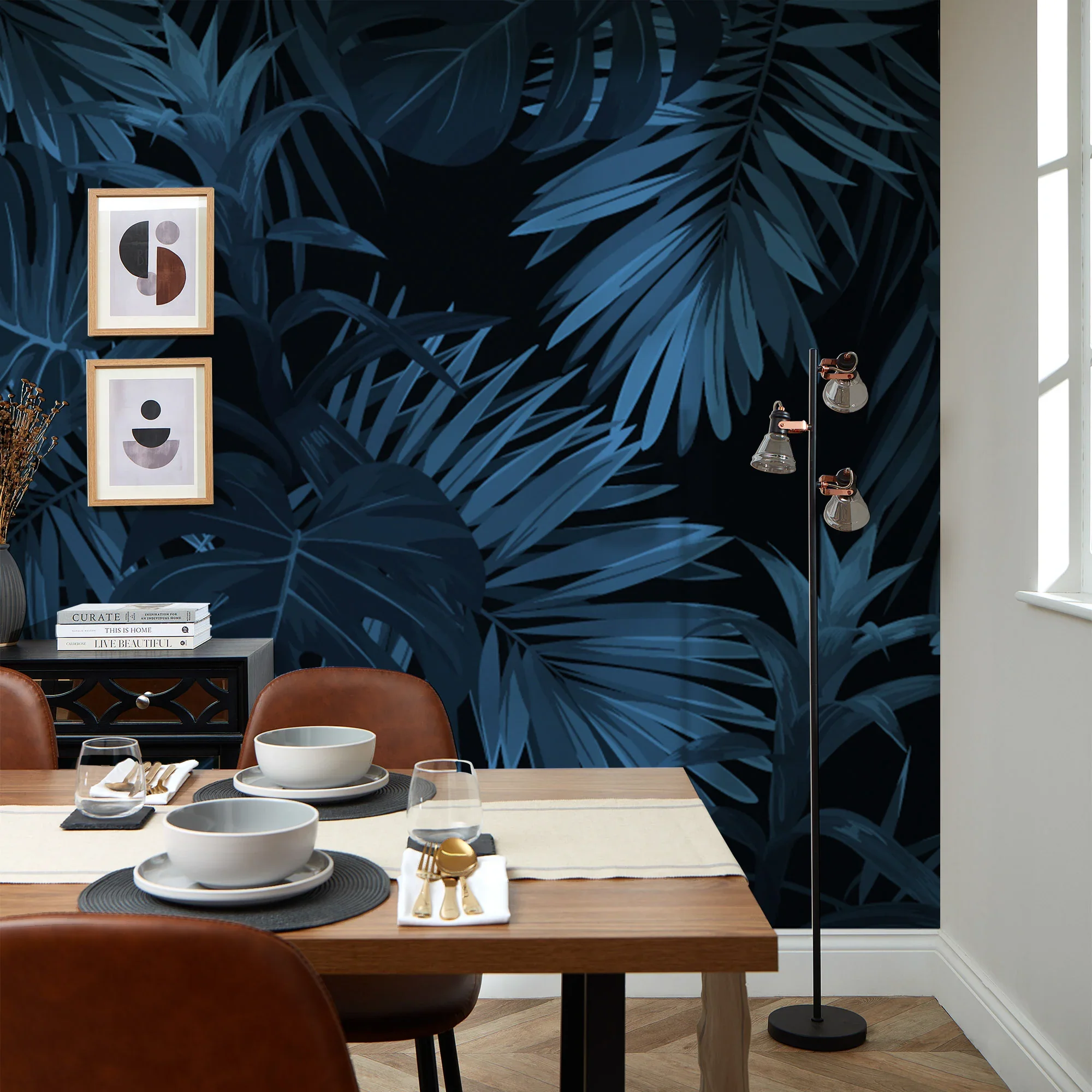 Midnight Tropics Full Wall Mural in Navy - Image 2